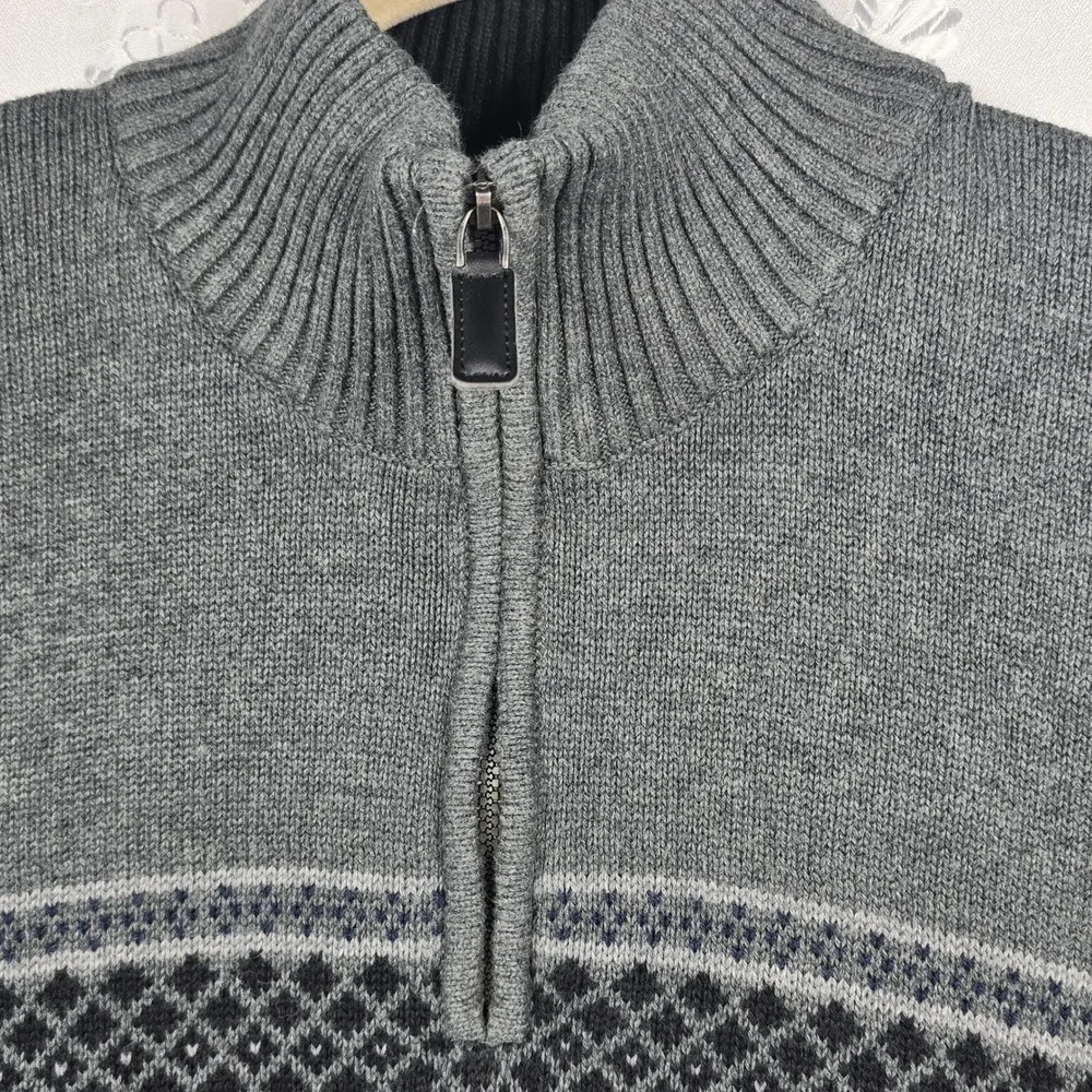 Oscar‎ de la Renta Sweater  Men XL Fair Isle Pattern Gray 1/4 Zip Knit Pullover